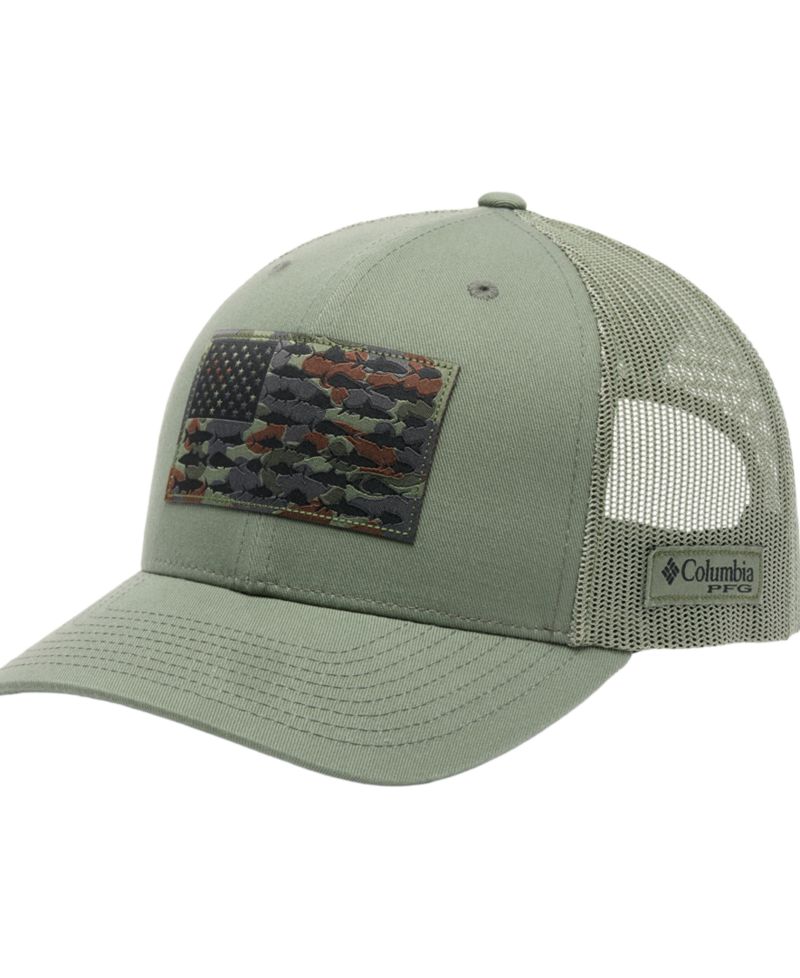 Men's Royal and White PFG Fish Flag COOLMAX Trucker Snapback Hat