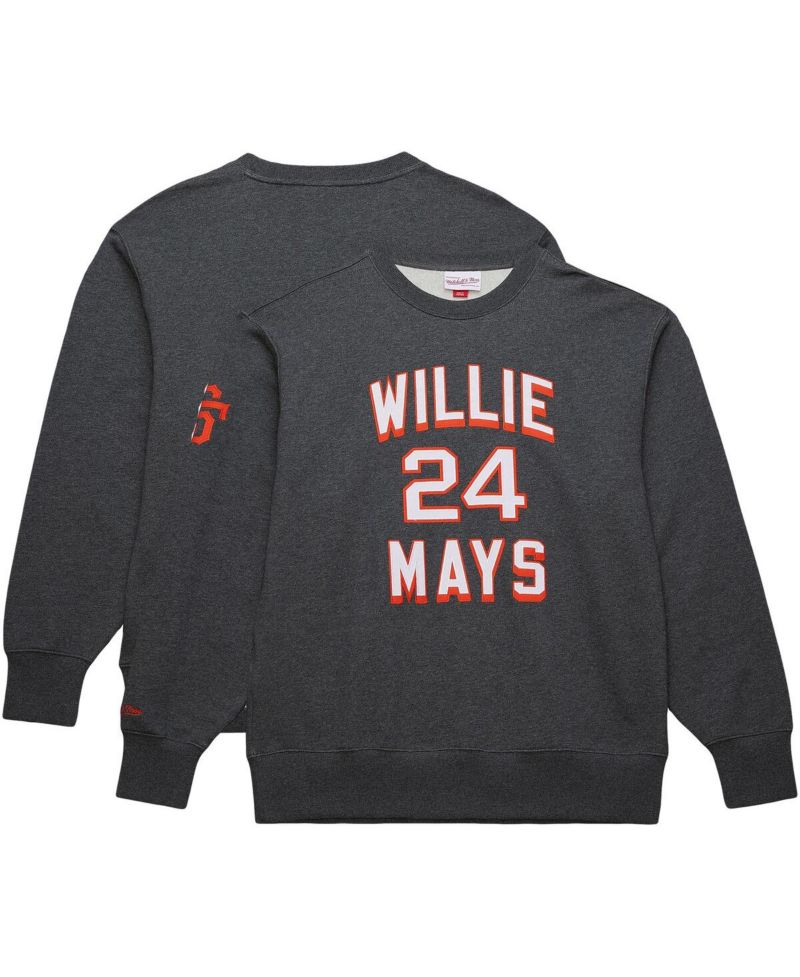 Men's Willie Mays Heather Charcoal San Francisco Giants Legends Collection Vintage Logo Name & Number Fleece Pullover Sweatshirt
