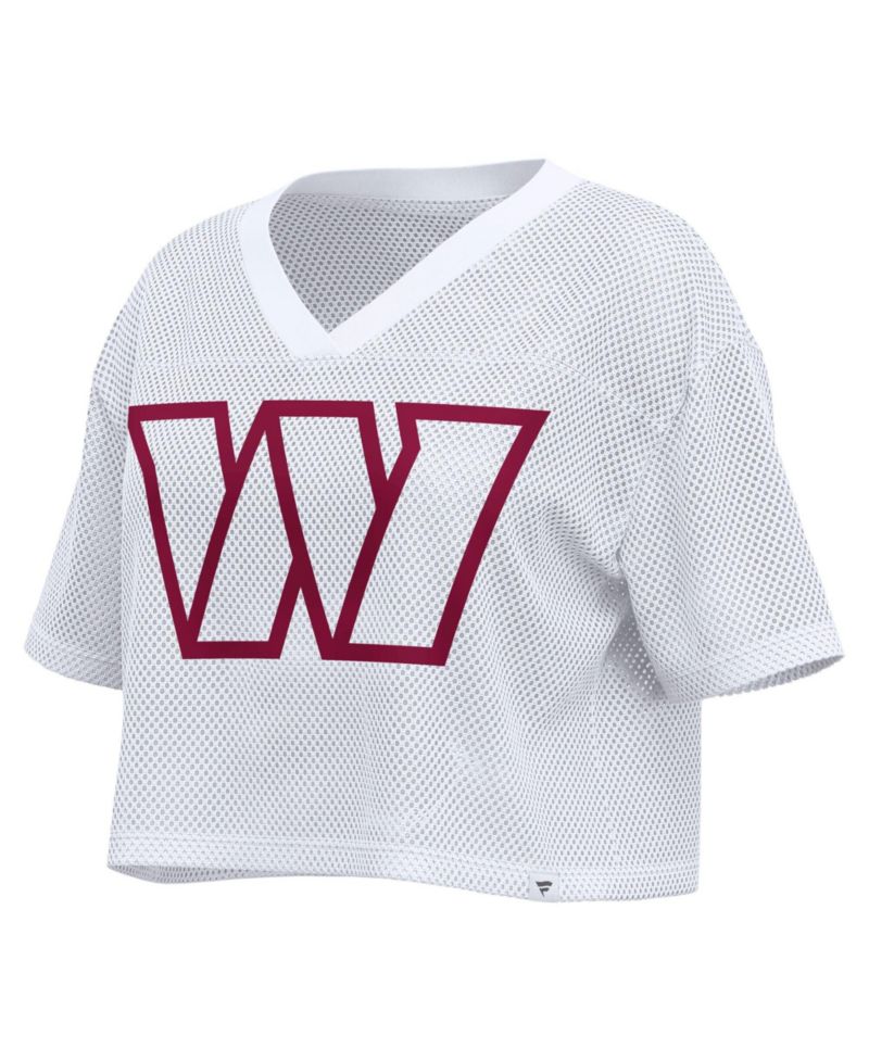Women's White Washington Commanders Oversized Mesh Cropped V-Neck Jersey