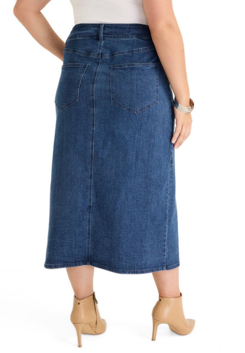 Women's June and Vie Front-Slit Denim Midi Skirt