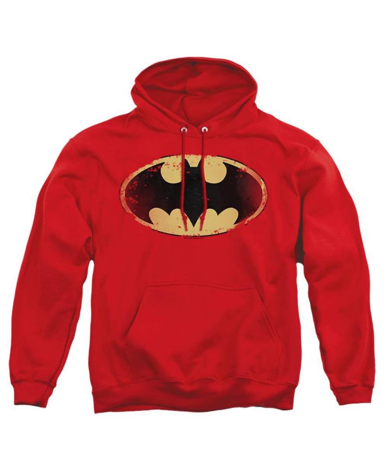 Men's Distressed Shield Kangaroo Pocket Pull-Over Hoodie