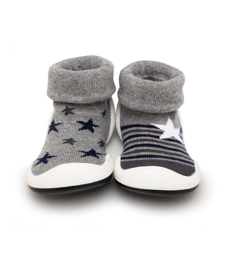 Infant Girl Boy First Walk Sock Shoes Stars & Stripes - Grey