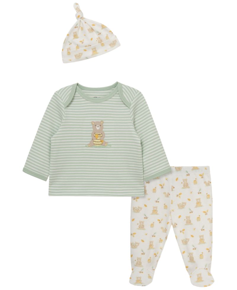 Baby Boys' Honey Bear Top and Footed Pants and Hat, 3-Piece Set