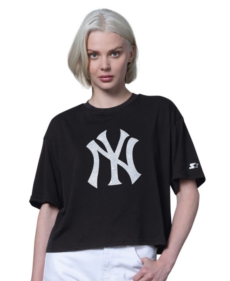 Women's Black New York Yankees Holy Grail Boxy Cropped T-Shirt