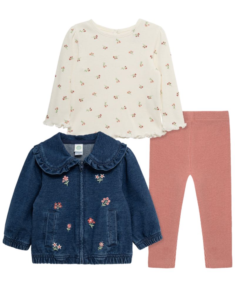 Baby Girls' Floral Long-Sleeve Top, Jacket and Leggings, 3-Piece Set