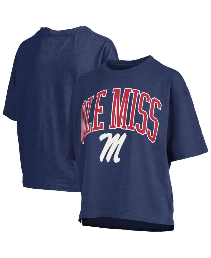 Women's Navy Ole Miss Rebels Nelson Arch Over Logo Waist Length Oversized Slub T-Shirt