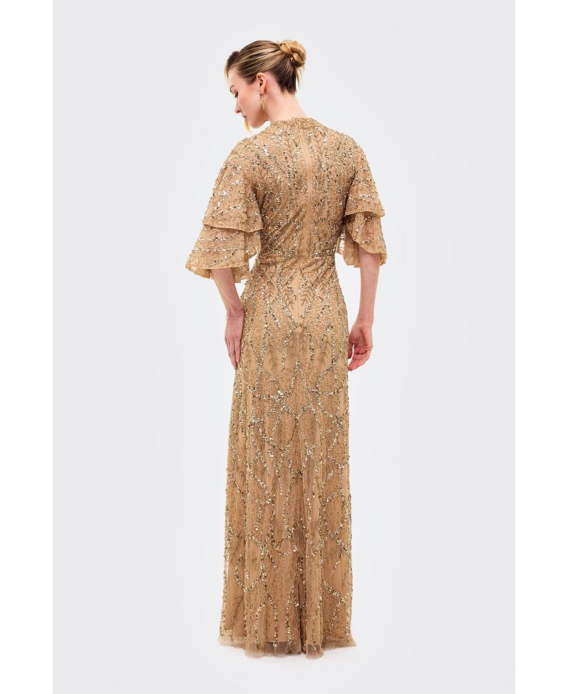 Women's Embellished Sequins Double Sleeves Dress