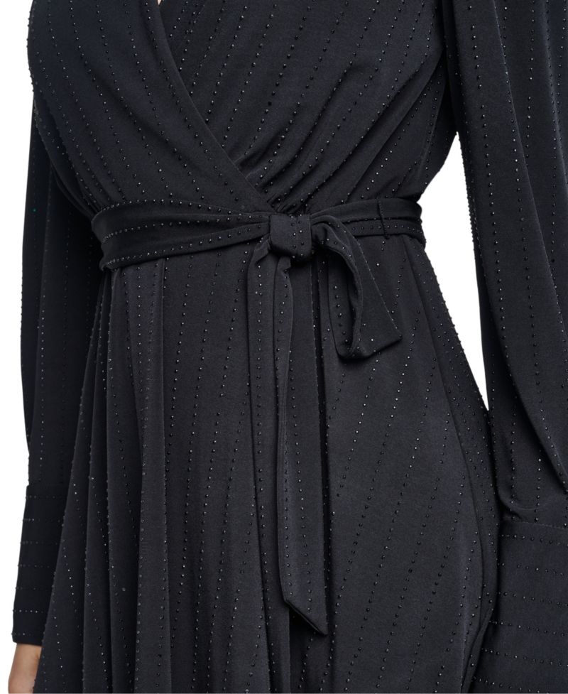 Women's Long-Sleeve V-Neck Surplice Dress