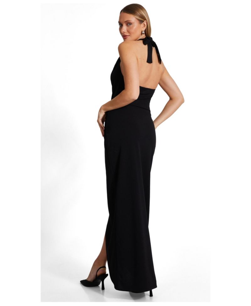 Women's Scuba Crepe Halter Neck Buckle Maxi Dress