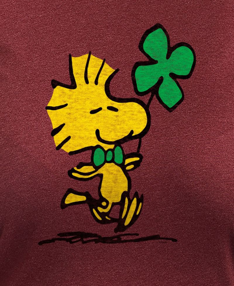 Plus Size Peanuts Woodstock St. Patrick's Day Clover Graphic Crew Neck Top