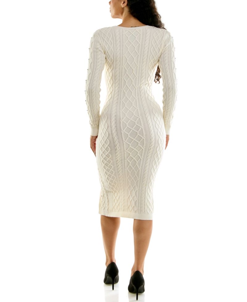 Juniors' Cable-Knit Rhinestone-Embellished Midi Dress