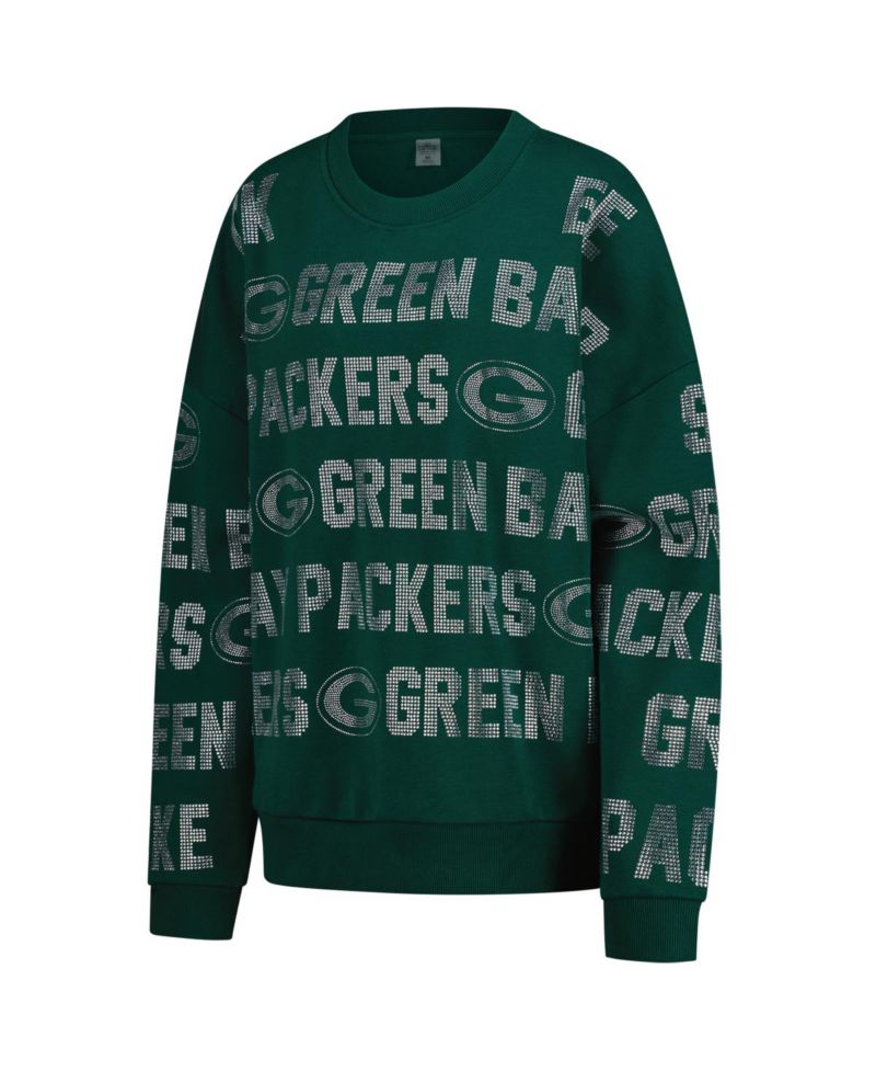 Women's Green Bay Packers Oversized Hype Era Rhinestone Text Sweatshirt