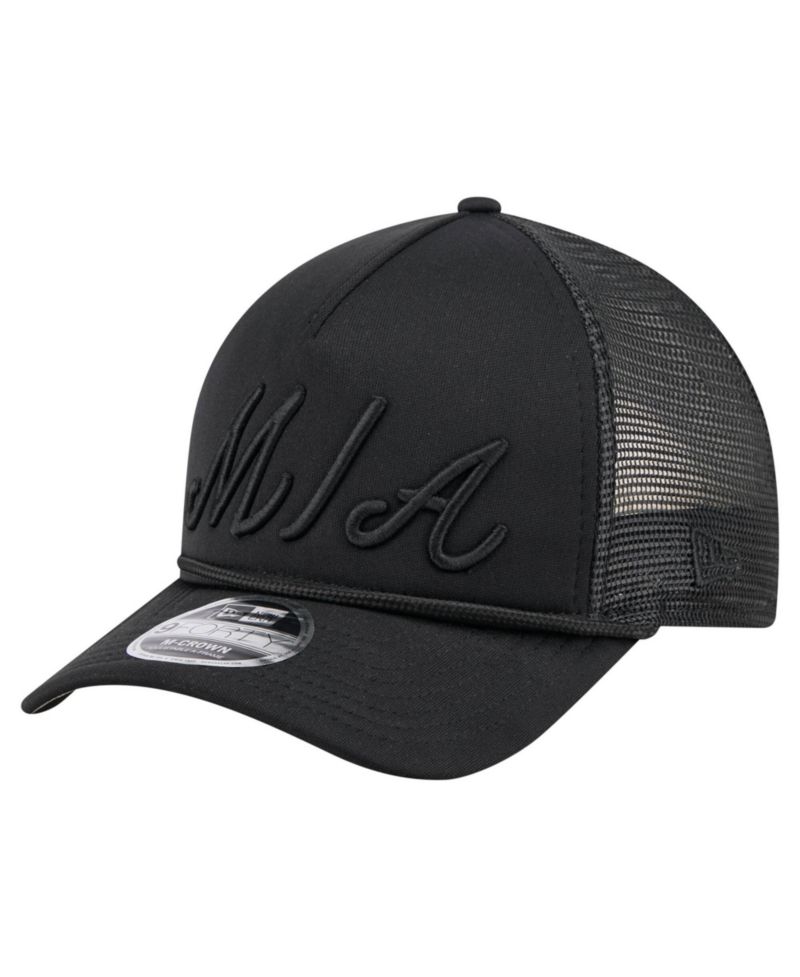 Men's Black Miami Marlins City Initial 9FORTY A-Frame M-Crown Adjustable Trucker Hat