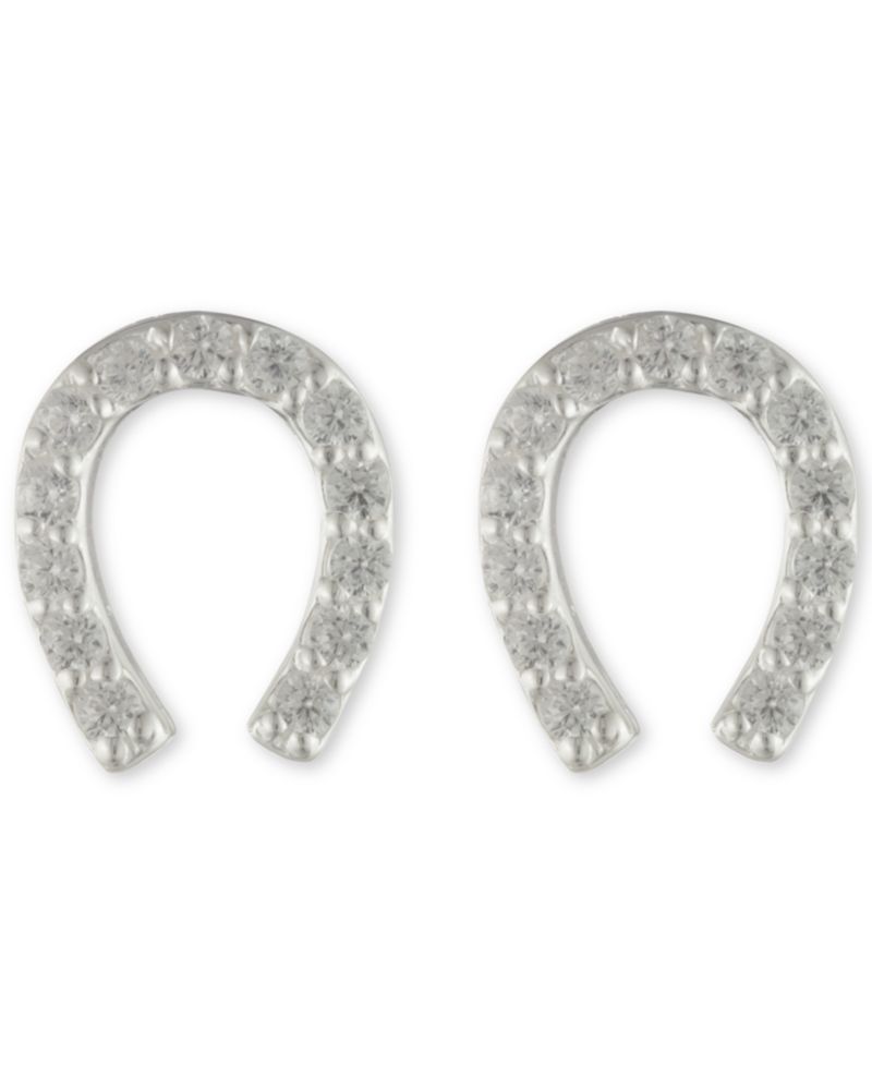 Cubic Zirconia Horseshoe Stud Earrings in Sterling Silver
