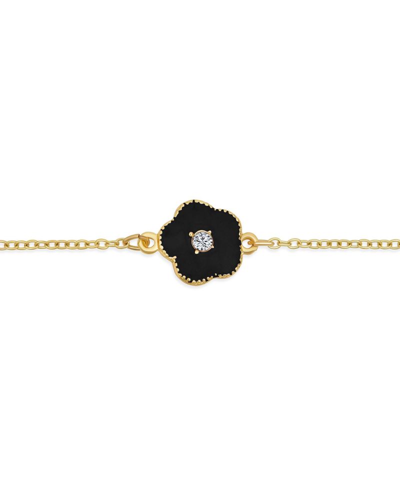 Long Crystal Enamel Rose Flower Double Wrap Clover Necklace Gold Tone 36"