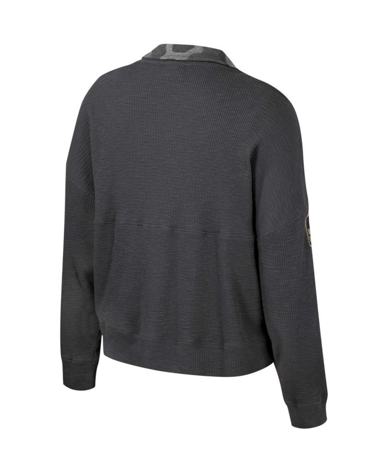 Women's Heather Charcoal Iowa Hawkeyes OHT Military-Inspired Appreciation Payback Henley Thermal Sweatshirt