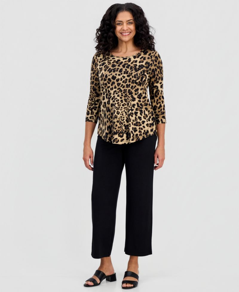 Women's Printed Scoop-Neck 3/4-Sleeve Top