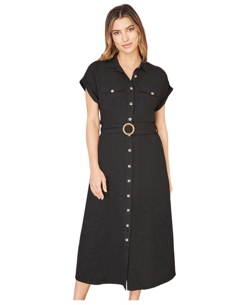 Women's Linen Look Midi Shirt Dress