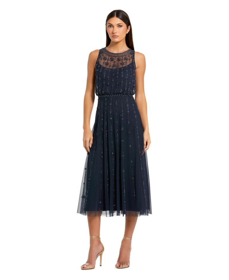 Women's Sleeveless Sequin A-Line Midi Dress