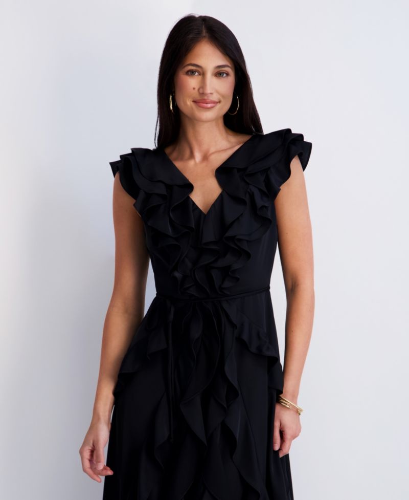 Women's Silky Woven Ruffle Midi Dress