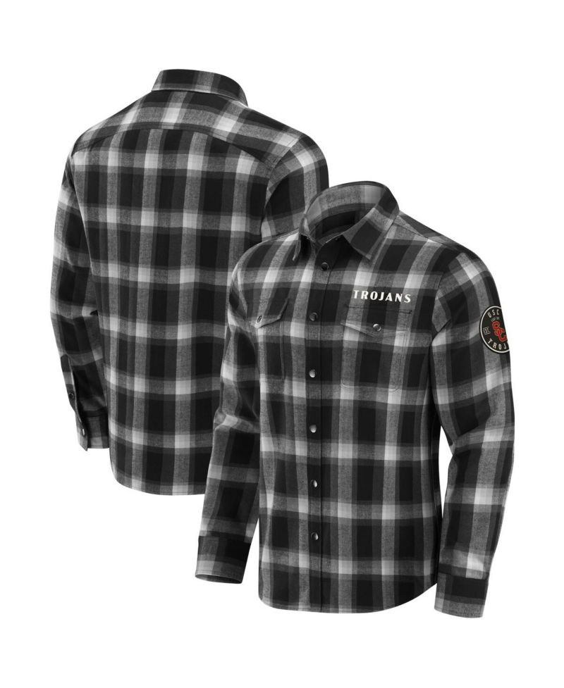 Darius Rucker Collection by Men's Black USC Trojans Team Flannel Plaid Full-Snap Shirt