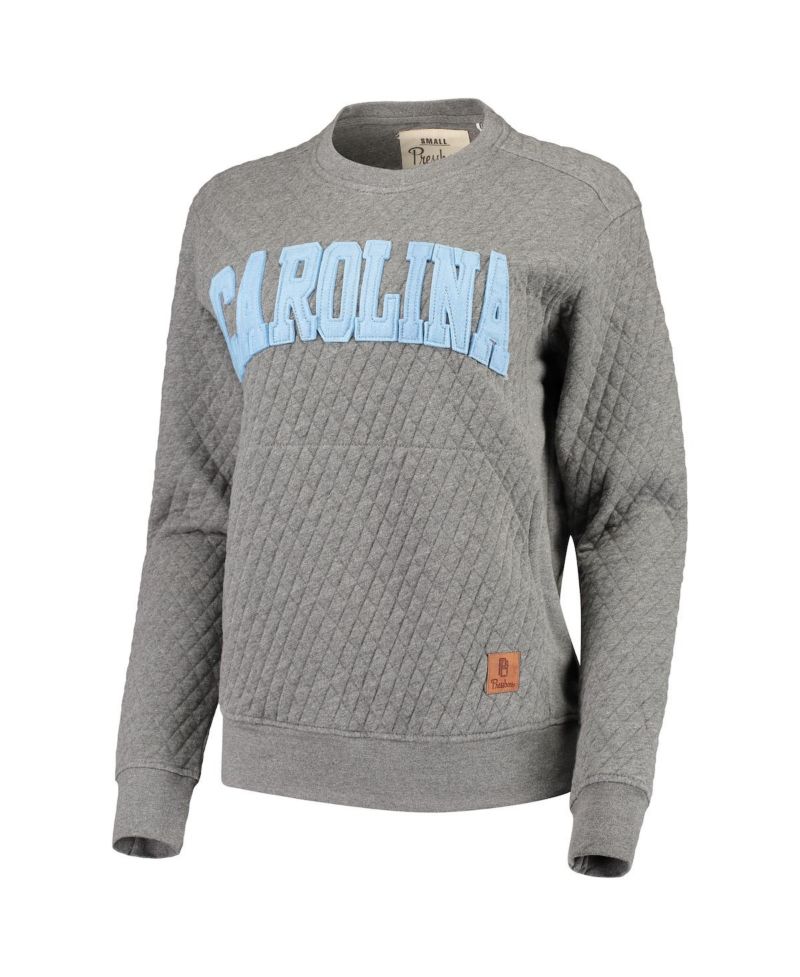 Women's Heathered Gray North Carolina Tar Heels Moose Applique Quilted Crewneck Sweatshirt