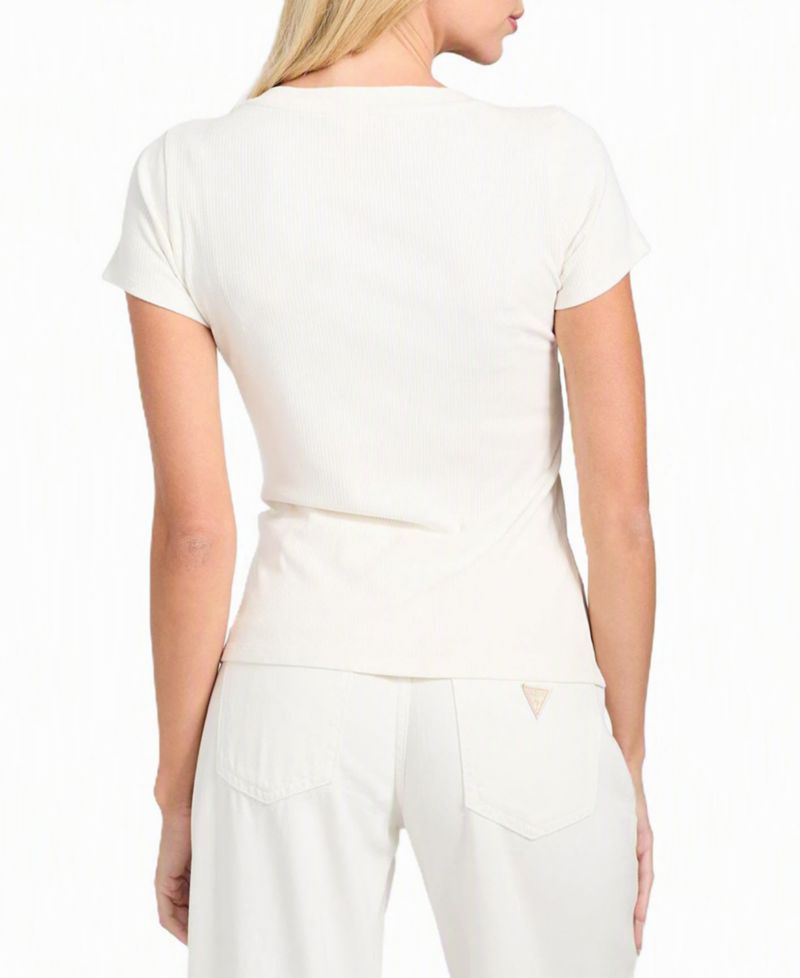 Women's Short Sleeve Kyla Rib Henley V-Neck Top