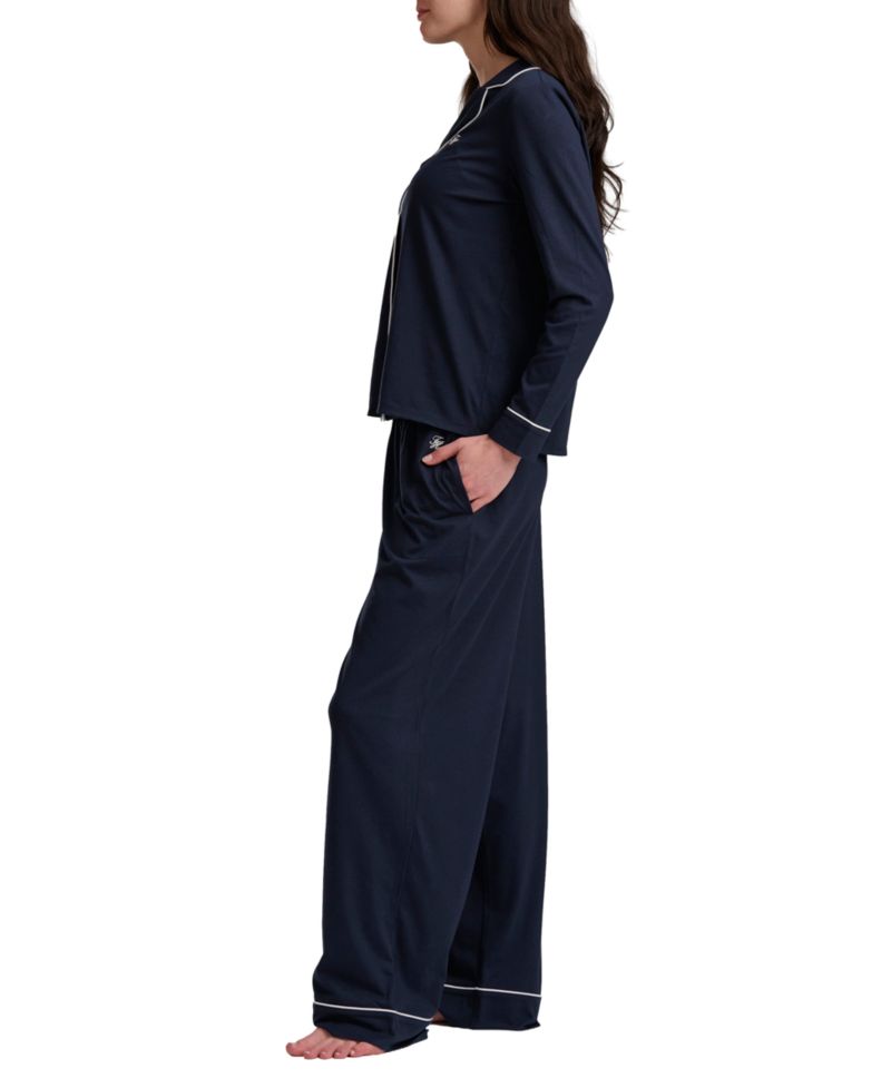Women's Girlfriend Long-Sleeve Notch Collar Button-Up Top and Pant Pajama Set