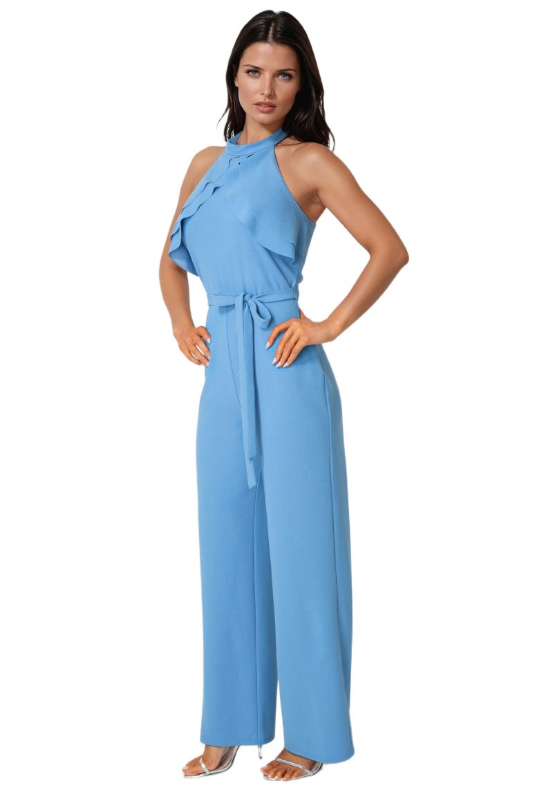 Women's Scuba Crepe Ruffled Halter Jumpsuit