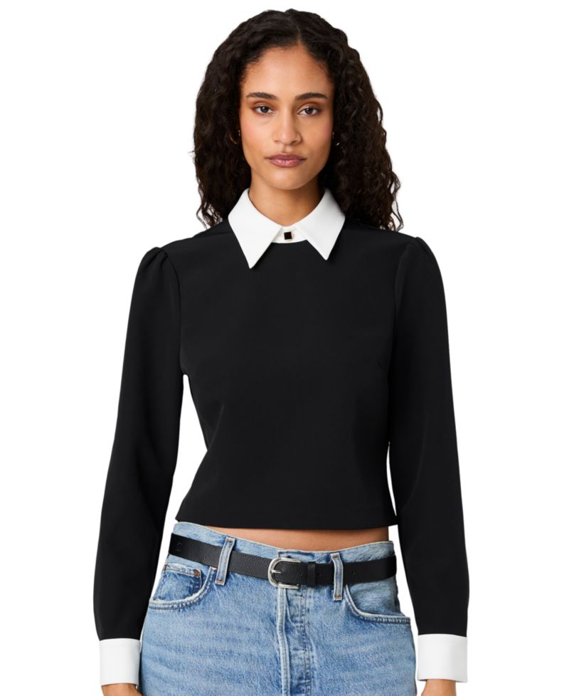 Women's Echo Crepe Collar Point Collar Mini Long-Sleeve Blouse