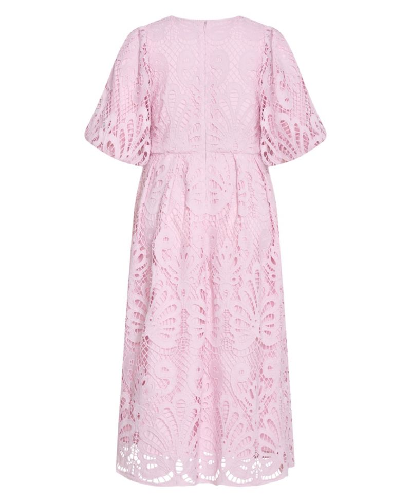 Plus Size Kylee V-Neck Balloon-Sleeve Embroidered-Lace Midi Dress