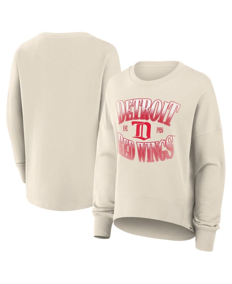 Women's Cream Detroit Red Wings Oversized Vintage Slice Pullover Sweatshirt