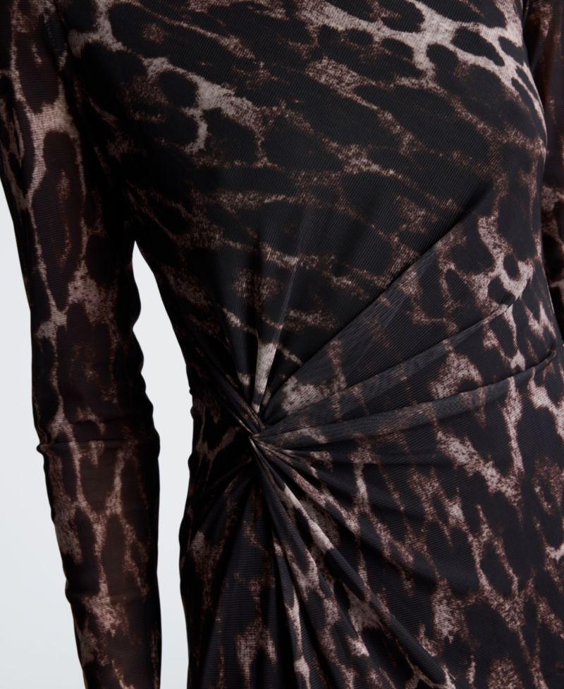 Women's Knot Front Long-Sleeve Midi Dress