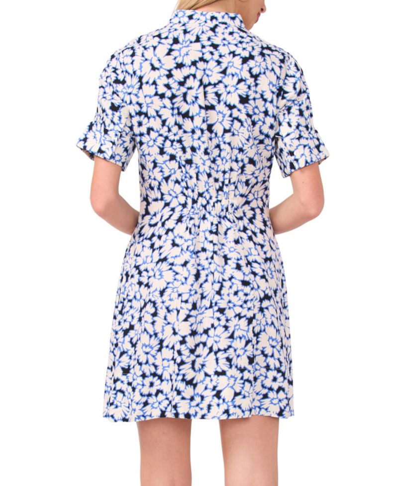 Women's Collar Neck Fixed Sleeve Elastic Back Shirt Dress