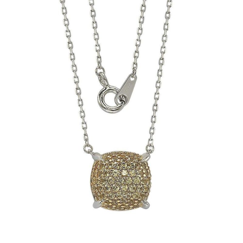 Suzy Levian Sterling Silver Sapphire Pave Puff 10 mm Solitaire Station Necklace