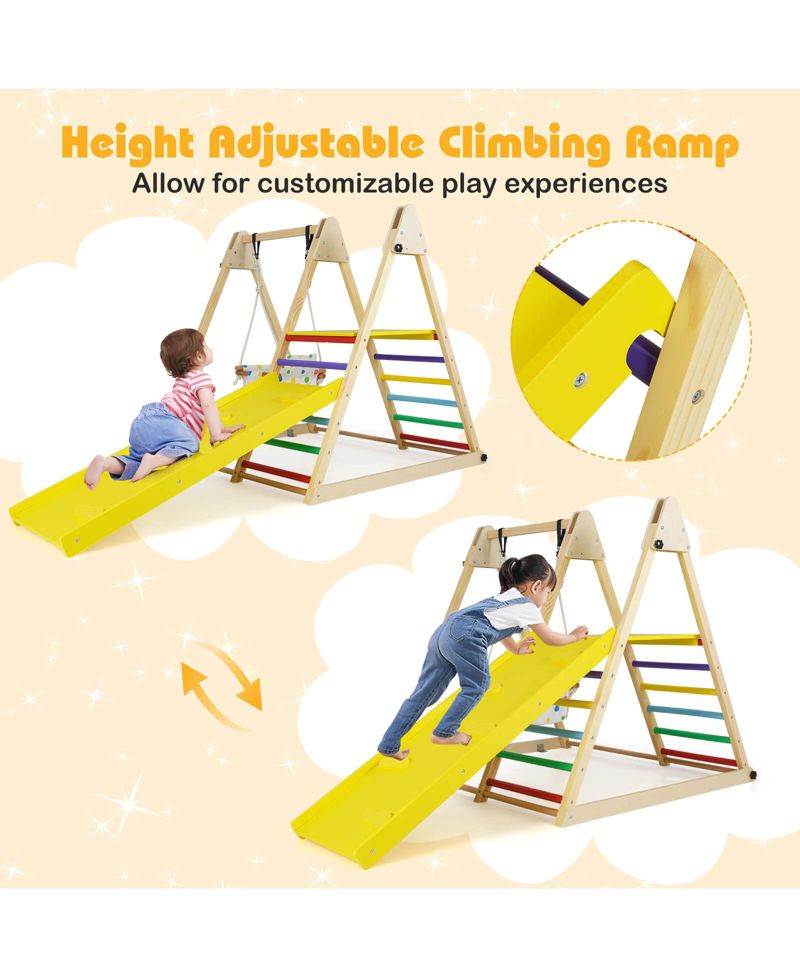 4-in-1 Indoor Jungle Gym with Baby Swing, Climber, Ladder and Resting Platform