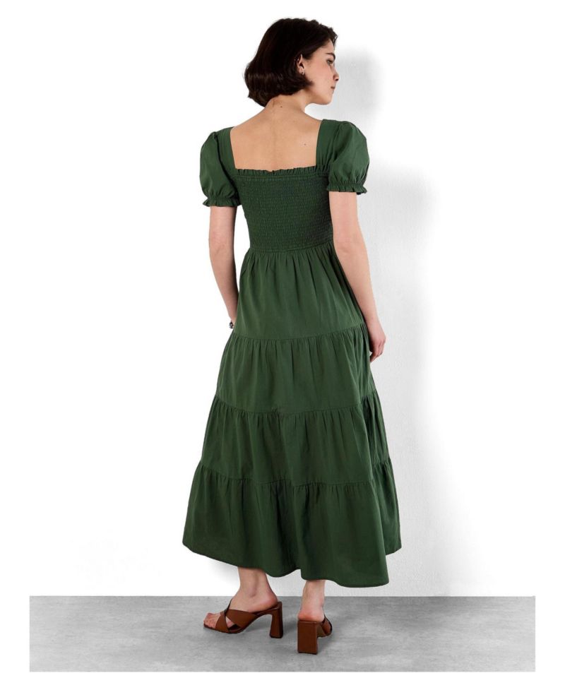 Women's Smocked Cotton Tiered Midi Dress