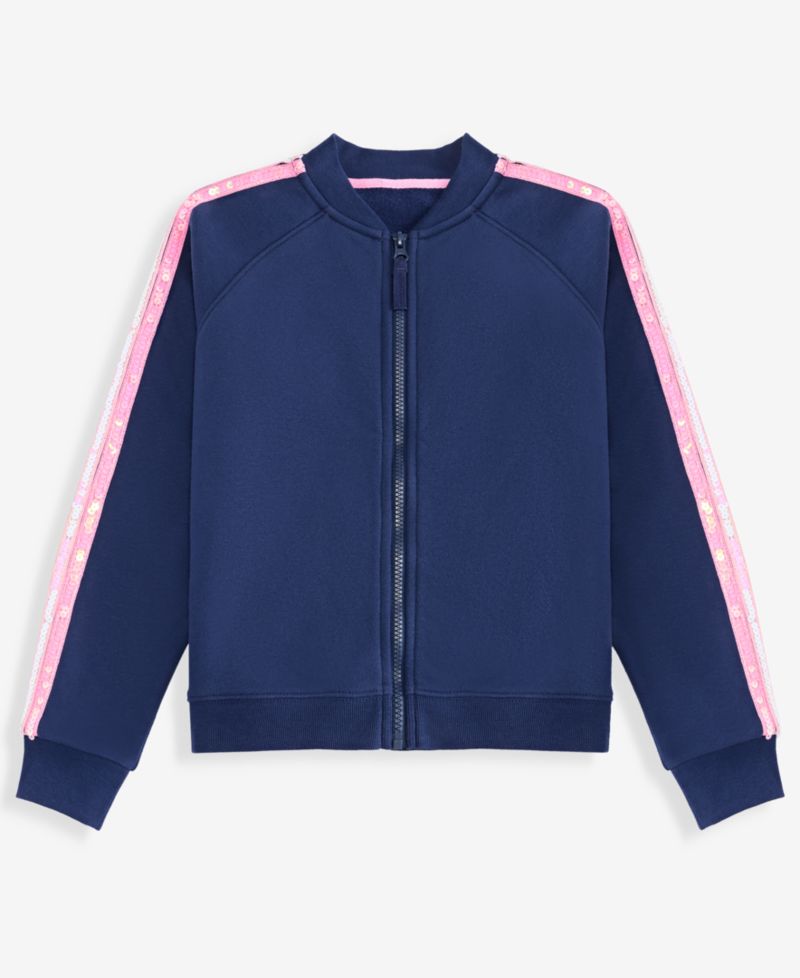 Girls' XS-XL Sequin-Stripe Fleece Bomber Jacket