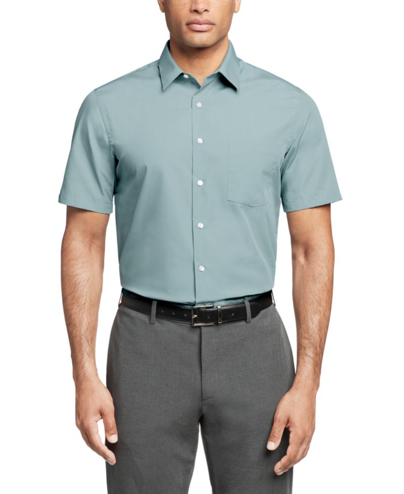 Men's Regular Fit Poplin Short Sleeve Dress Shirt