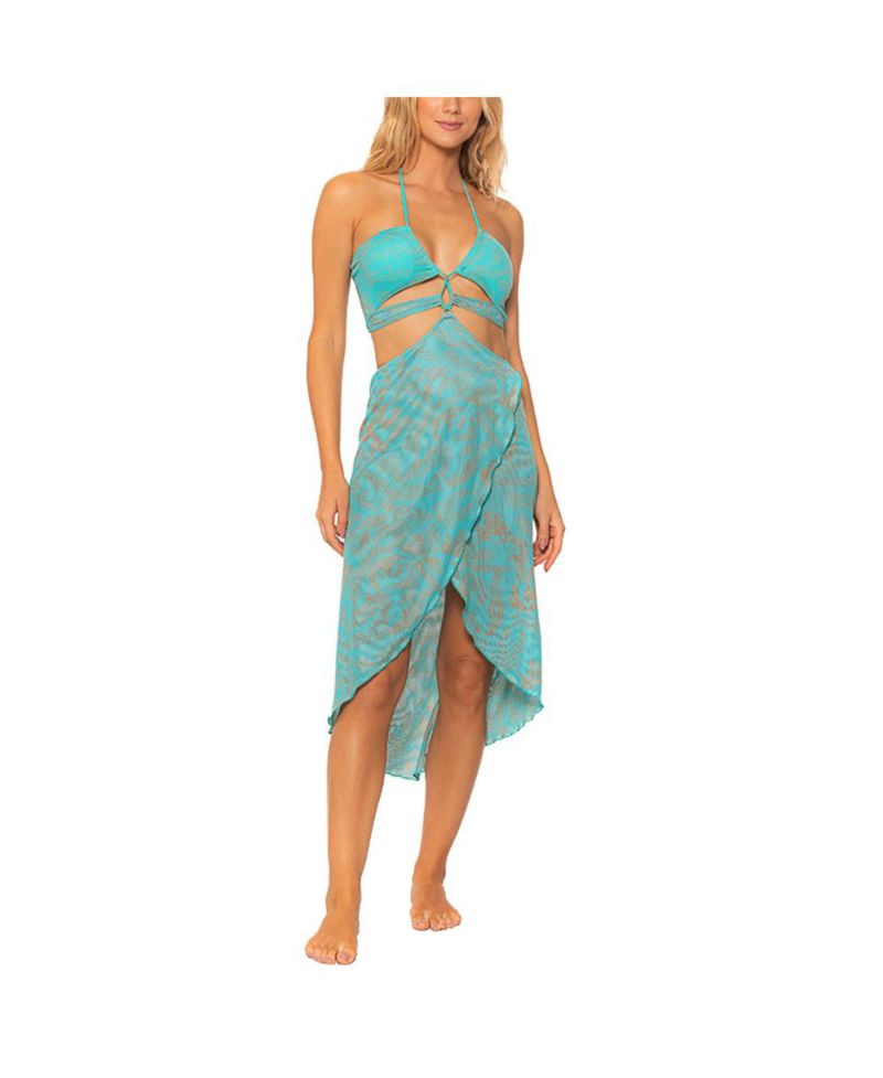 Women's Mesh Halter Cut-out High-Low Dress Cover-up