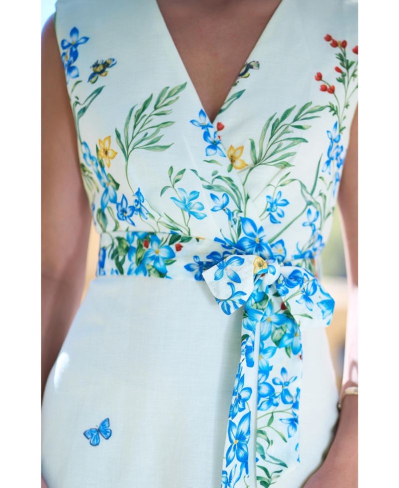 Women's Butterfly Print Midi Wrap Dress