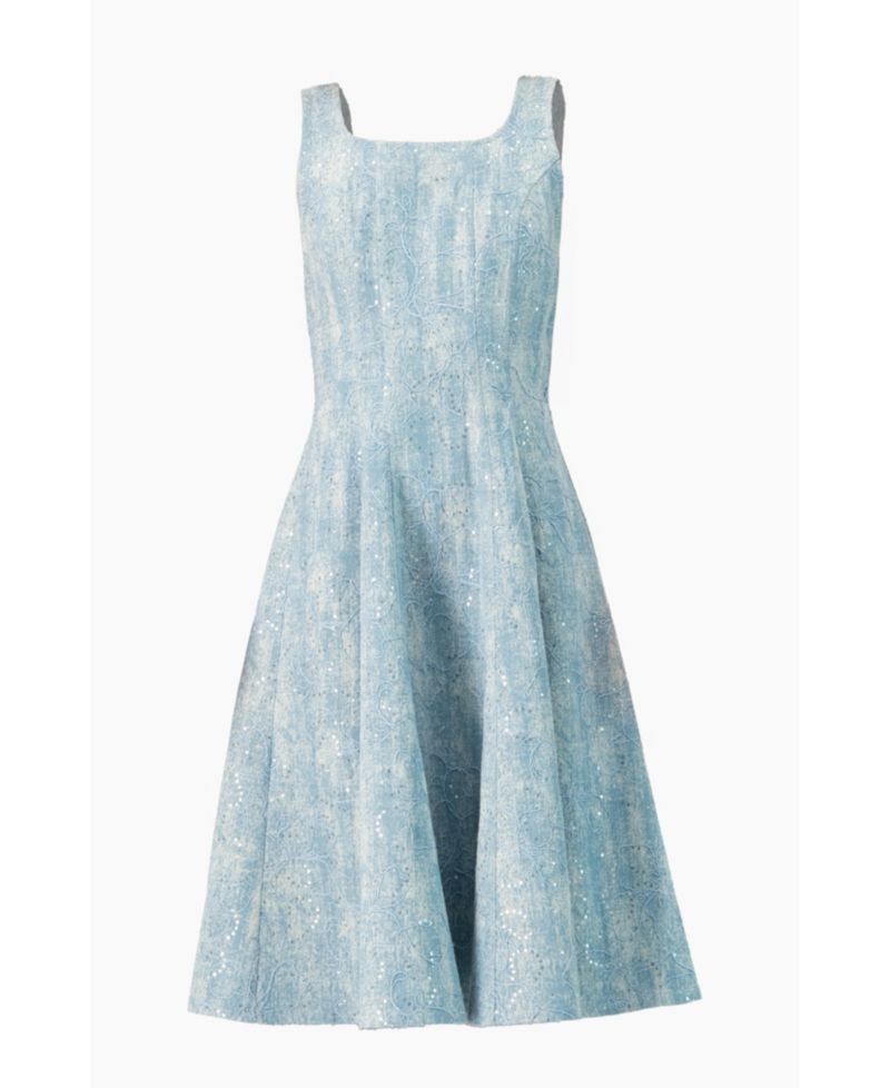 Women's Square Neck Midi Denim Dress