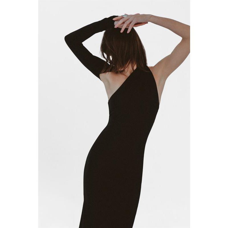 Women's Manhattan One-Shoulder Long-Sleeve Open-Back Fitted Midi Dress