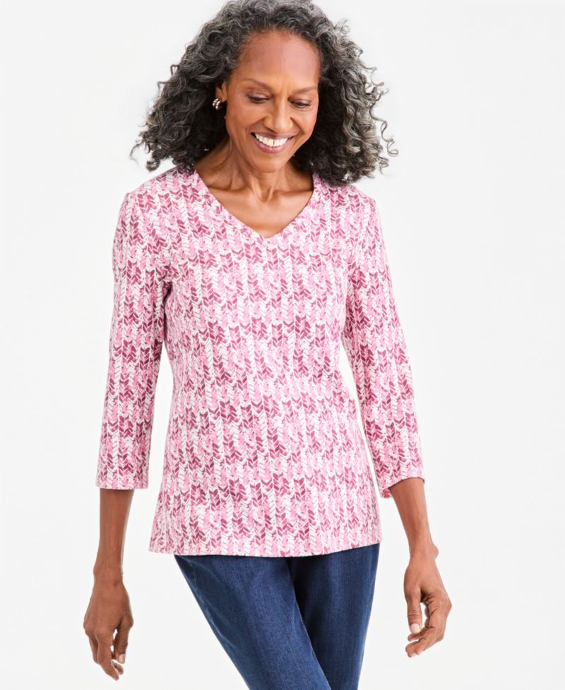 Petite Printed 3/4-Sleeve V-Neck Top