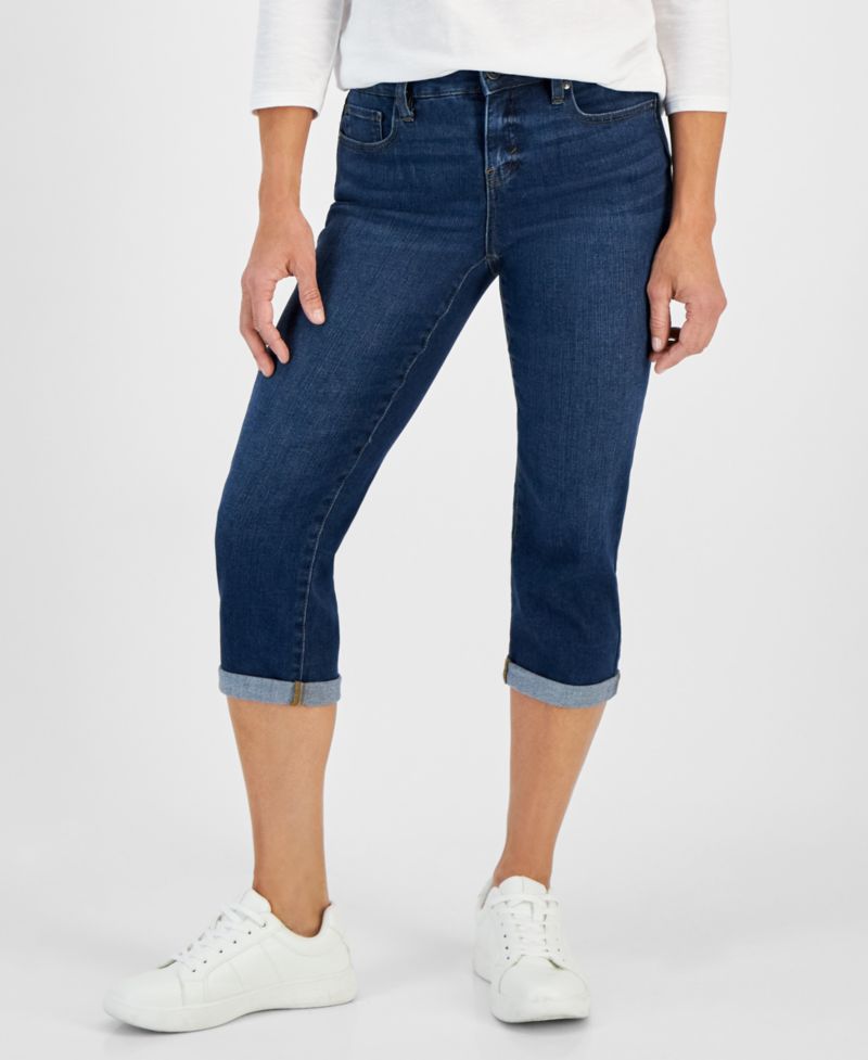 Petite Mid-Rise Curvy Roll-Cuff Capri Jeans