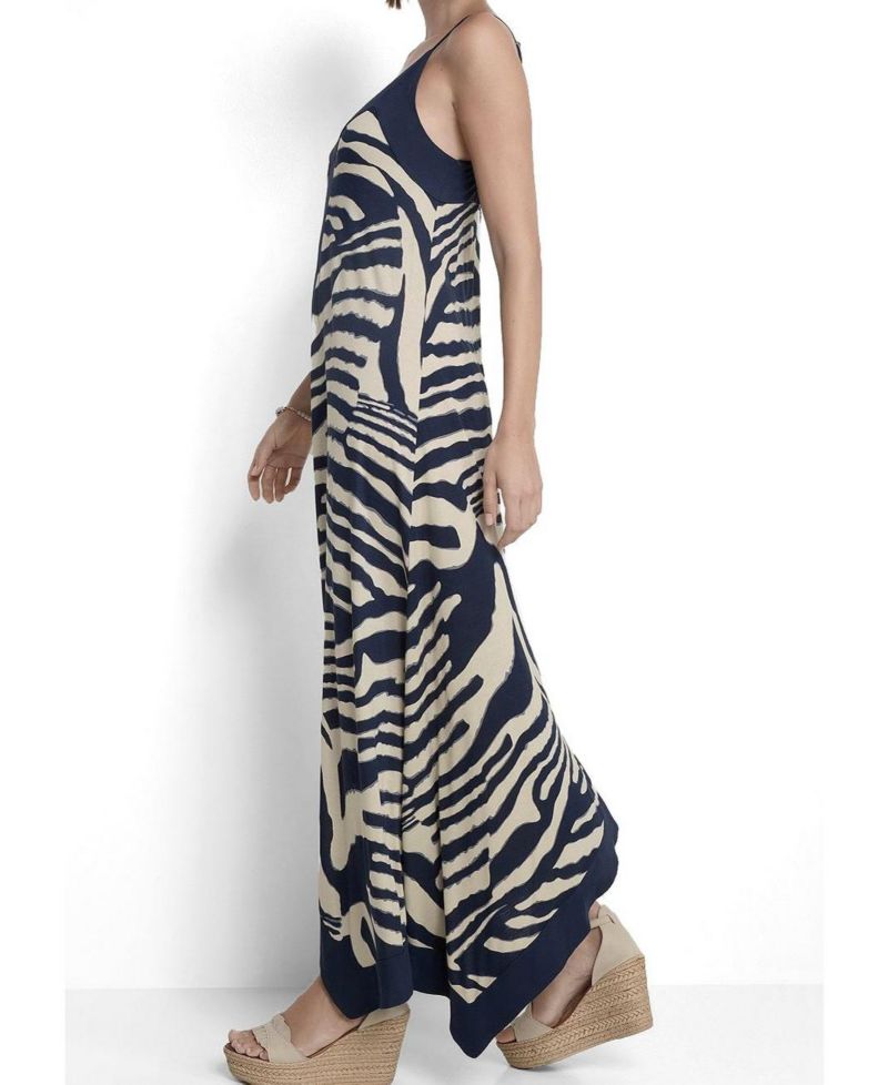 Women's Color-Block Deep V-Neckline Animal-Print Midi Dress