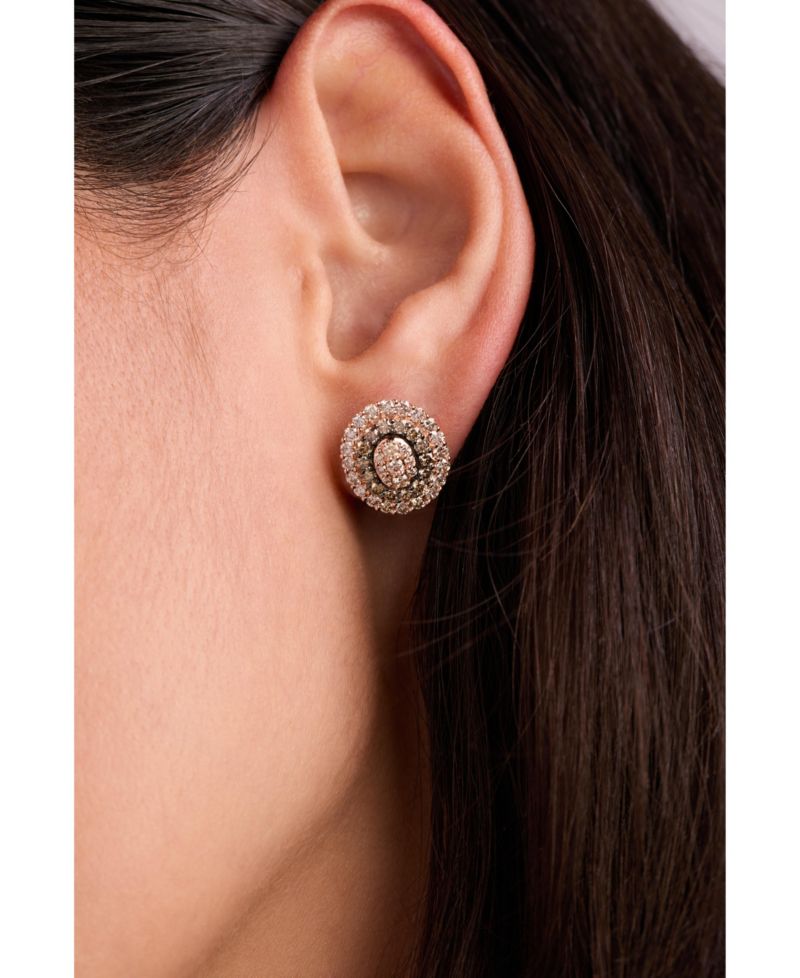 Chocolate Diamond & Nude Diamond Halo Cluster Stud Earrings (2 ct. t.w.) in 14k Rose Gold