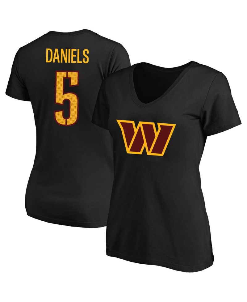 Women's Jayden Daniels Black Washington Commanders Plus Size Player Name & Number V-Neck T-Shirt