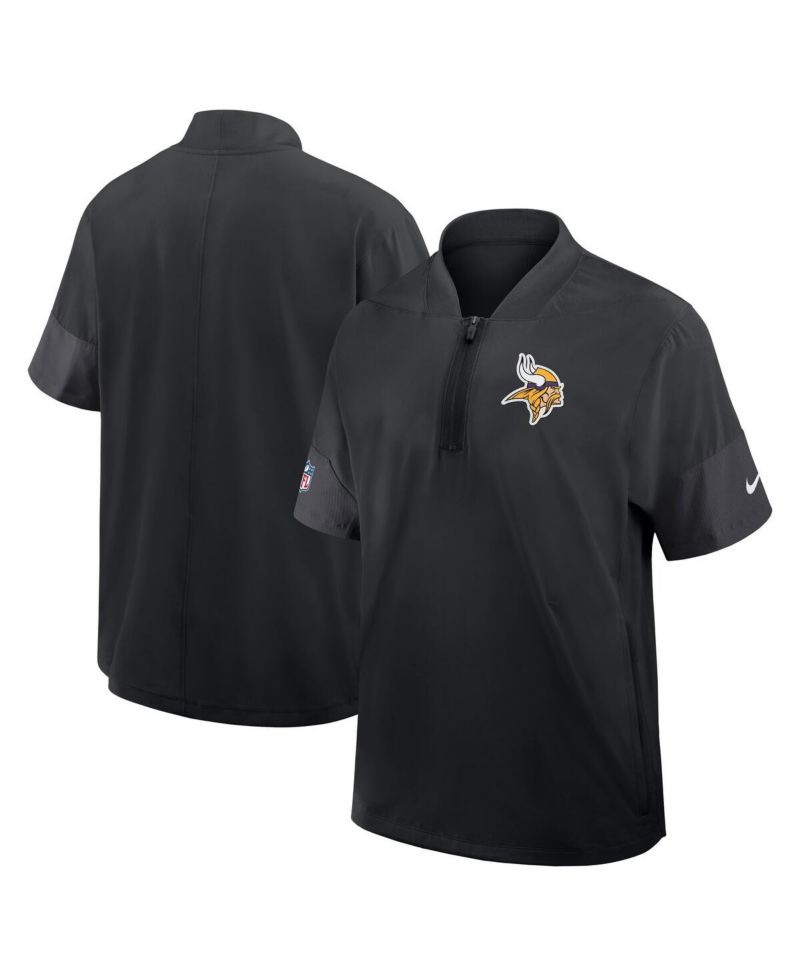 Men's Black Minnesota Vikings Sideline Short Sleeve Quarter-Zip Performance Coach Jacket