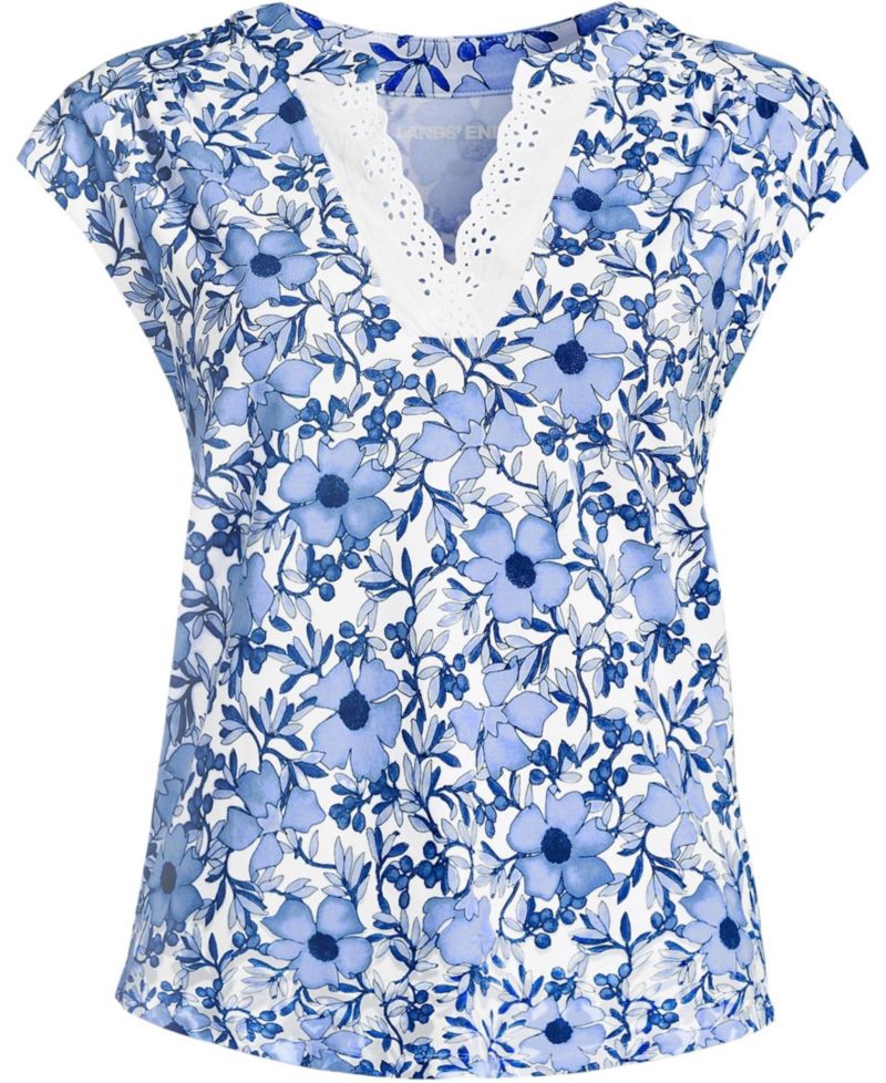 Women's Cap Sleeve Lightweight Jersey Lace Shoulder Tee